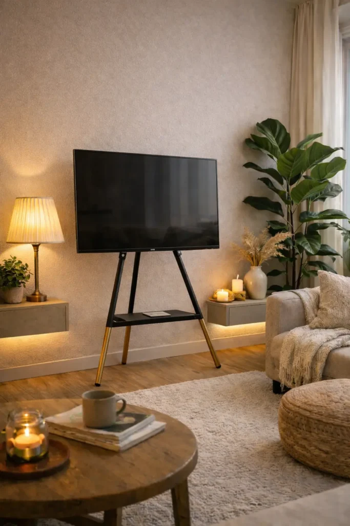 easel tv stand small apartment renter friendly