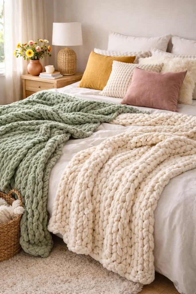 Soft chunky blanket in cozy home decor